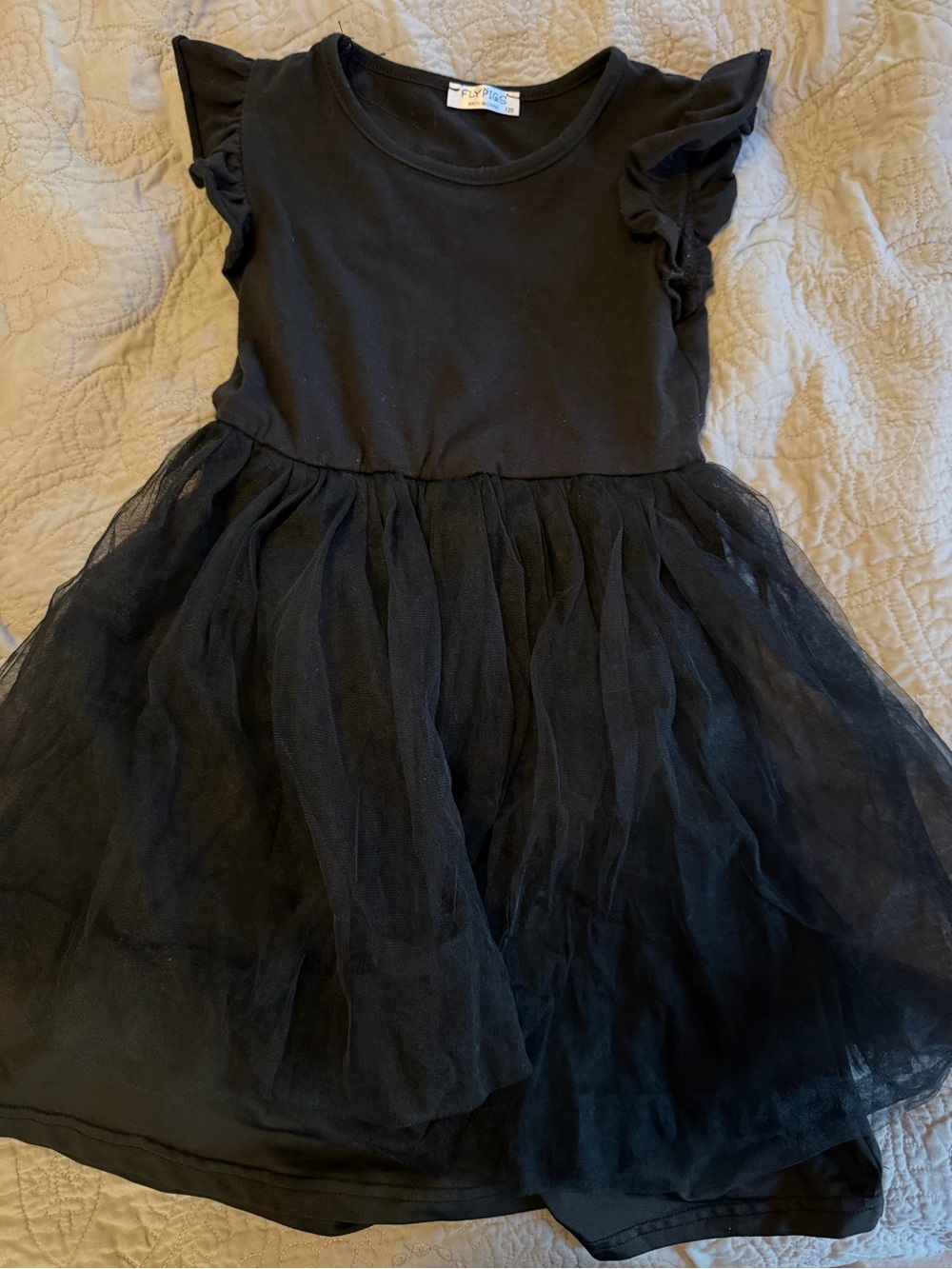 Kids Black Tulle Dress with Flutter Sleeves